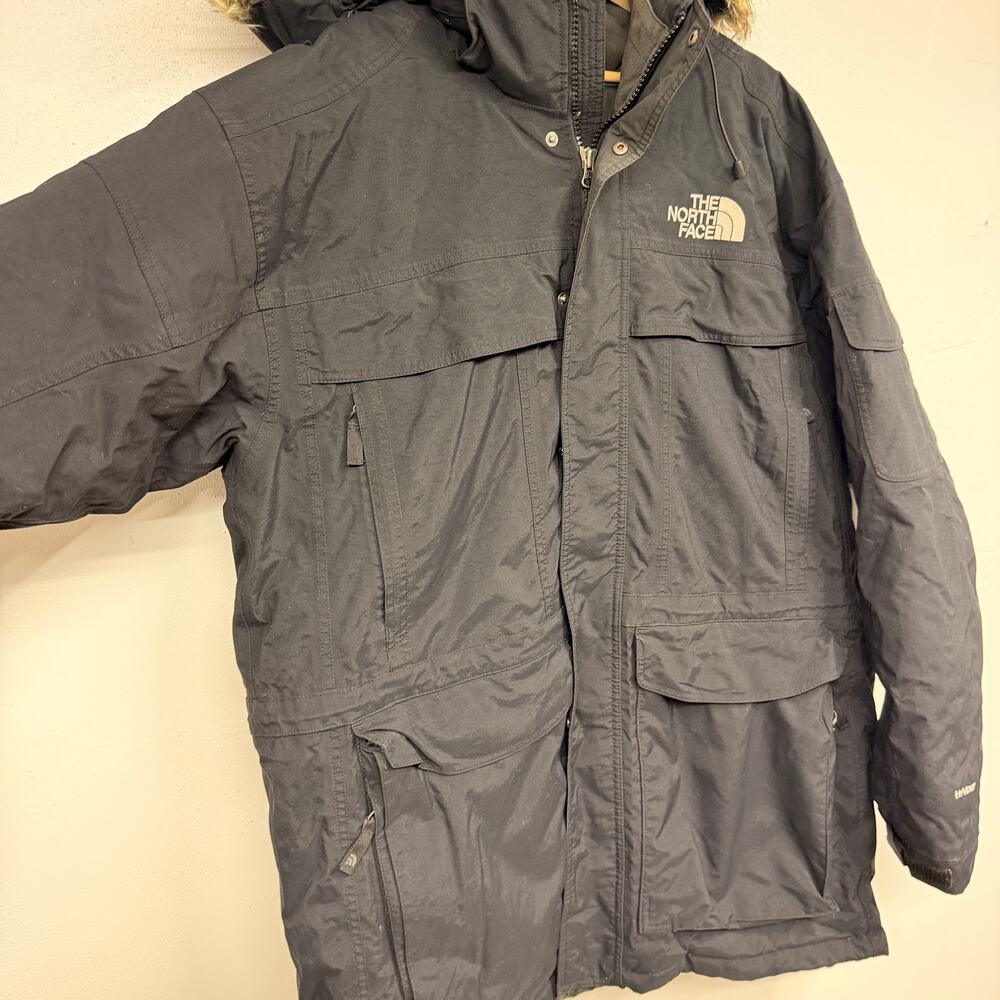 VTG North Face Men McMurdo Goose Down Parka SZ XL Hooded HyVent Black Jacket Fur - Picture 4 of 12